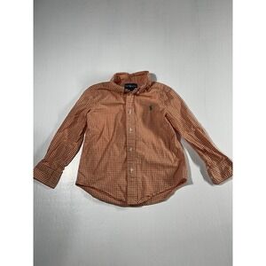 Polo Ralph Lauren Boys Gingham Oxford Buttondown Shirt Orange/White Size 5